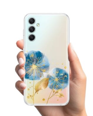 Etui do Samsung Galaxy A34 5G przeźroczyste, silikonowe Flexi, Kwiaty, niebieskie dmuchawce