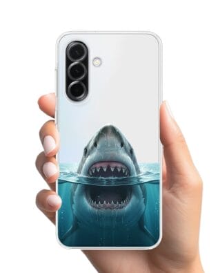 Etui do Samsung Galaxy A36 5G przeźroczyste, silikonowe Flexi, Paradise, żarłacz biały
