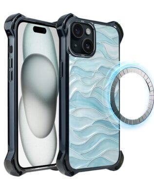 Etui do iPhone 15 IBIZU DropGuard Ultra z MagSafe, Aqua Glass, błękitne fale
