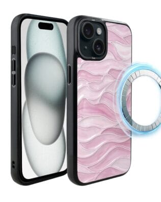 Etui do iPhone 15 IBIZU DropGuard Matt z MagSafe, Aqua Glass, różowe fale