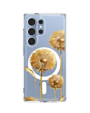 Etui do Samsung Galaxy S25 Ultra z MagSafe przeźroczyste, silikonowe Flexi, Kwiaty, złote dmuchawce