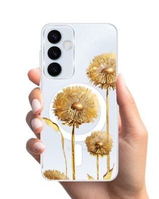 Etui do Samsung Galaxy A55 5G z MagSafe przeźroczyste, silikonowe Flexi, Kwiaty, złote dmuchawce