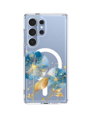 Etui do Samsung Galaxy S25 Ultra z MagSafe przeźroczyste, silikonowe Flexi, Kwiaty, niebieskie dmuchawce