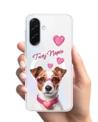 Etui do Samsung Galaxy A37 z MagSafe przeźroczyste, silikonowe Flexi, Puppy Love, pies rasy Jack Russell Terrier