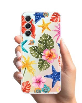 Etui do Samsung Galaxy A34 5G przeźroczyste, silikonowe Flexi, Summer Patterns, tropikalny wzór