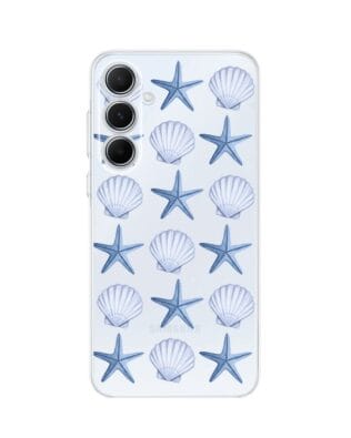 Etui do Samsung Galaxy A55 5G przeźroczyste, silikonowe Flexi, Summer Patterns, niebieskie rozgwiazdy