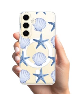 Etui do Samsung Galaxy S24 z MagSafe przeźroczyste, silikonowe Flexi, Summer Patterns, niebieskie rozgwiazdy