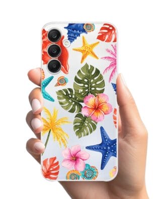 Etui do Samsung Galaxy A25 5G przeźroczyste, silikonowe Flexi, Summer Patterns, tropikalny wzór