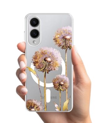 Etui do Samsung Galaxy S25 Edge z MagSafe przeźroczyste, silikonowe Flexi, Kwiaty, fioletowe dmuchawce