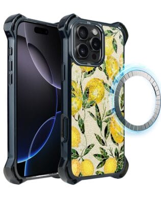 Etui do iPhone 16 Pro IBIZU DropGuard Ultra z MagSafe, Modern Classics, Cytrynowe gaje