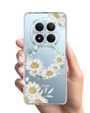 Etui do Xiaomi Redmi Note 15 5G przeźroczyste, silikonowe Flexi, wianek stokrotek