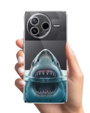 Etui do Xiaomi POCO F7 Pro przeźroczyste, silikonowe Flexi, Paradise, żarłacz biały