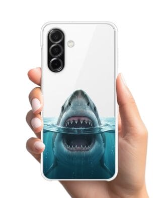 Etui do Samsung Galaxy A26 5G przeźroczyste, silikonowe Flexi, Paradise, żarłacz biały