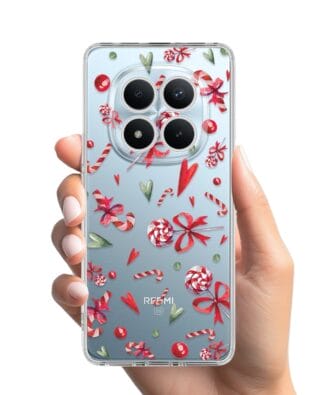 Etui do Xiaomi Redmi Note 15 5G przeźroczyste, silikonowe Flexi, Cukierki świąteczne