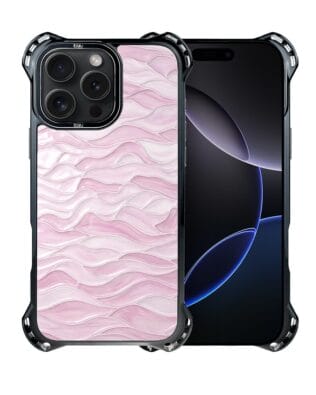 Etui do iPhone 16 Pro IBIZU DropGuard Ultra z MagSafe, Aqua Glass, różowe fale