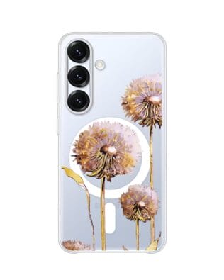 Etui do Samsung Galaxy S25 z MagSafe przeźroczyste, silikonowe Flexi, Kwiaty, fioletowe dmuchawce