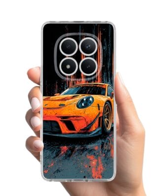 Etui do Xiaomi Redmi Note 15 Pro Plus 5G przeźroczyste, silikonowe Flexi, Szybkie Auta, Pomarańczowa 911