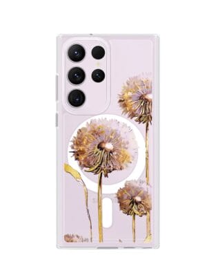 Etui do Samsung Galaxy S23 Ultra z MagSafe przeźroczyste, silikonowe Flexi, Kwiaty, fioletowe dmuchawce