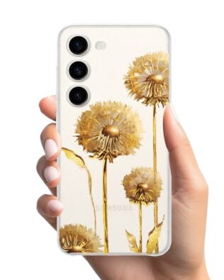 Etui do Samsung Galaxy S23 przeźroczyste, silikonowe Flexi, Kwiaty, złote dmuchawce