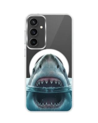 Etui do Samsung Galaxy S23 z MagSafe przeźroczyste, silikonowe Flexi, Paradise, żarłacz biały