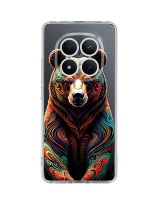 Etui do Xiaomi Redmi Note 15 Pro 5G przeźroczyste, silikonowe Flexi, Dzika Mandala, Niedźwiedź