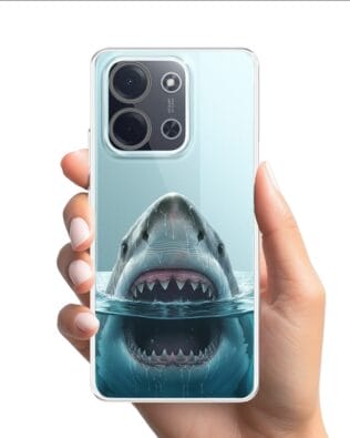 Etui do Xiaomi POCO C85 przeźroczyste, silikonowe Flexi, Paradise, żarłacz biały