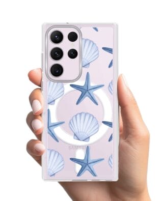 Etui do Samsung Galaxy S23 Ultra z MagSafe przeźroczyste, silikonowe Flexi, Summer Patterns, niebieskie rozgwiazdy