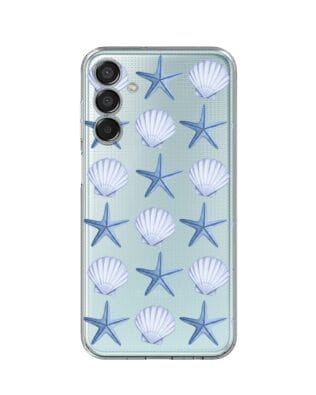 Etui do Samsung Galaxy M15 5G przeźroczyste, silikonowe Flexi, Summer Patterns, niebieskie rozgwiazdy
