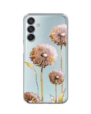 Etui do Samsung Galaxy M15 5G przeźroczyste, silikonowe Flexi, Kwiaty, fioletowe dmuchawce