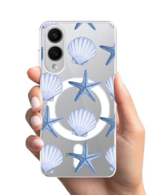 Etui do Samsung Galaxy S25 Edge z MagSafe przeźroczyste, silikonowe Flexi, Summer Patterns, niebieskie rozgwiazdy