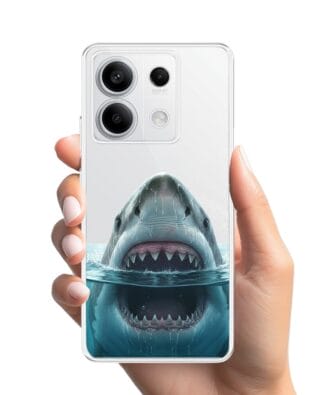 Etui do Xiaomi Redmi Note 13 Pro 5G przeźroczyste, silikonowe Flexi, Paradise, żarłacz biały