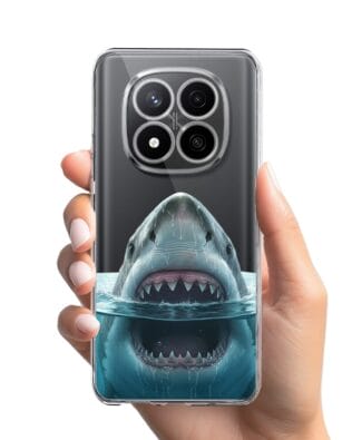 Etui do Xiaomi Redmi Note 14 Pro 4G przeźroczyste, silikonowe Flexi, Paradise, żarłacz biały