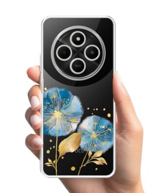 Etui do Xiaomi POCO C75 przeźroczyste, silikonowe Flexi, Kwiaty, niebieskie dmuchawce