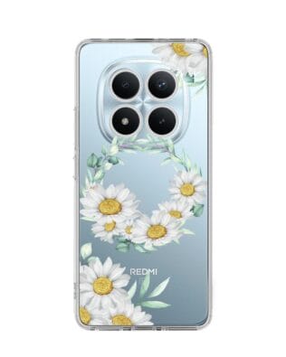 Etui do Xiaomi Redmi Note 15 Pro 5G przeźroczyste, silikonowe Flexi, wianek stokrotek