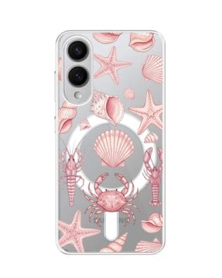 Etui do Samsung Galaxy S25 Edge z MagSafe przeźroczyste, silikonowe Flexi, Summer Patterns, krewetkowy róż