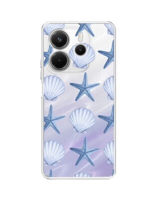 Etui do Xiaomi Redmi Note 14 5G przeźroczyste, silikonowe Flexi, Summer Patterns, niebieskie rozgwiazdy
