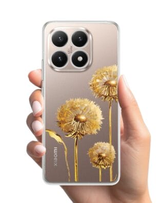Etui do Xiaomi 15T przeźroczyste, silikonowe Flexi, Kwiaty, złote dmuchawce