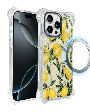 Etui do iPhone 16 Pro IBIZU DropGuard Ultra z MagSafe, Modern Classics, Cytrynowe gaje