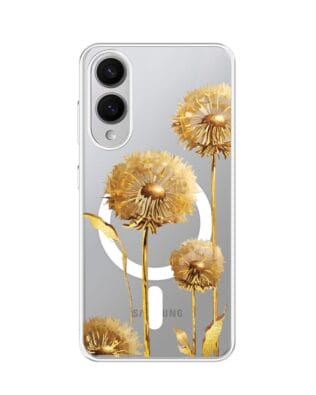 Etui do Samsung Galaxy S25 Edge z MagSafe przeźroczyste, silikonowe Flexi, Kwiaty, złote dmuchawce