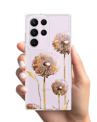 Etui do Samsung Galaxy S23 Ultra przeźroczyste, silikonowe Flexi, Kwiaty, fioletowe dmuchawce