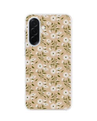 Etui do Samsung Galaxy A37 z MagSafe przeźroczyste, silikonowe Flexi, delikatne kwiatki na cielistym tle