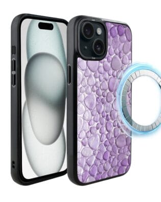 Etui do iPhone 15 IBIZU DropGuard Matt z MagSafe, Aqua Glass, ametystowe krople