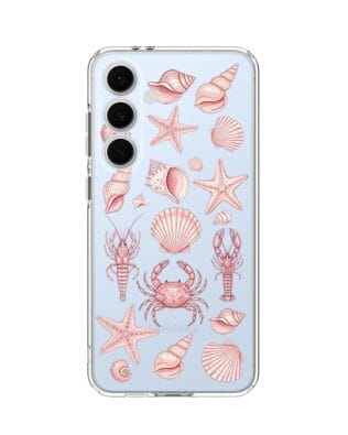 Etui do Samsung Galaxy S24 FE przeźroczyste, silikonowe Flexi, Summer Patterns, krewetkowy róż