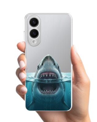 Etui do Samsung Galaxy S25 Edge przeźroczyste, silikonowe Flexi, Paradise, żarłacz biały
