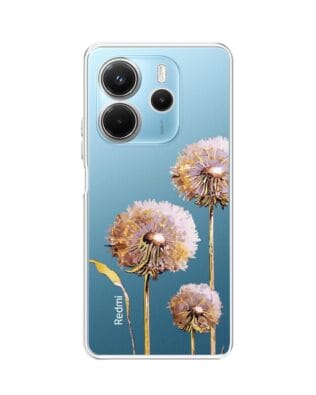 Etui do Xiaomi Redmi Note 14 5G przeźroczyste, silikonowe Flexi, Kwiaty, fioletowe dmuchawce