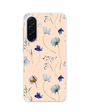 Etui do Samsung Galaxy A37 z MagSafe przeźroczyste, silikonowe Flexi, kwiatki niebieskie na pudrowym tle