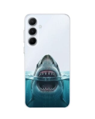 Etui do Samsung Galaxy A55 5G przeźroczyste, silikonowe Flexi, Paradise, żarłacz biały