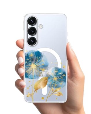 Etui do Samsung Galaxy S25 Plus z MagSafe przeźroczyste, silikonowe Flexi, Kwiaty, niebieskie dmuchawce
