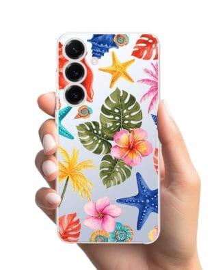 Etui do Samsung Galaxy S25 Plus przeźroczyste, silikonowe Flexi, Summer Patterns, tropikalny wzór