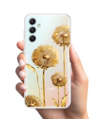 Etui do Samsung Galaxy A34 5G przeźroczyste, silikonowe Flexi, Kwiaty, złote dmuchawce